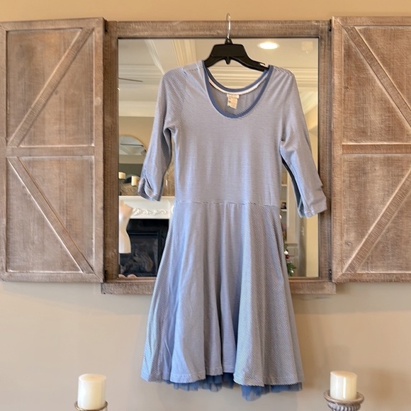 Matilda Jane Fit and Flare Ruffle Hem Blue Knit Dress Scoop Neck Women S - Picture 10 of 15